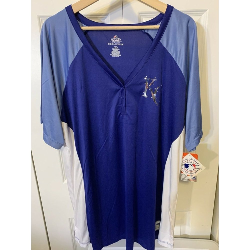 New Majestic Kansas City Royals Womens Sz 2X Diva Snap Shirt‎ Blue $60 NWT